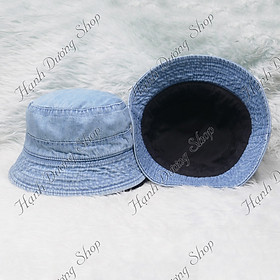 Mũ bucket jean trơn cao cấp phong cách bụi cá tính thêu, chất liệu vải jean oát mềm mại - Hạnh Dương