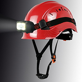 Carbon Fiber Pattern Safety Helmet Led Head Light CE ABS HardHat ANSI Industrial Work Caps At Night Head Protection New Fashion Color: CRRed Hat Bk Light