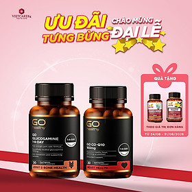 Bộ sản phẩm nhập khẩu chính hãng giúp bổ tim, giảm lão hóa tim mạch, bổ xương khớp, giảm đau nhức xương khớp gồm: Viên uống bổ xương khớp GO Glucosamine 1-A-Day 1500mg (30 viên) và viên uống tim GO CO Q10 160mg ( 30 viên)
