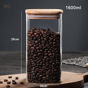 Hũ Thủy Tinh Vuông Nắp Gỗ Tre Kín Hơi Đựng Thực Phẩm, Gia Vị Tiện Dụng