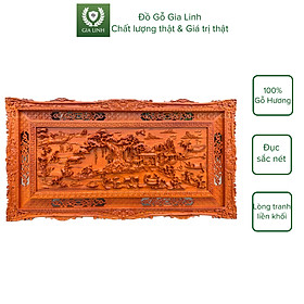 Tranh Đồng quê Đồ Gỗ Gia Linh chạm khung gỗ Hương đỏ KT 127cm x 67cm x 4cm