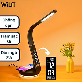 Đèn bàn đèn học Wilit U8Q - Nhập Đức - Chống cận - 6 trong 1 | Sạc di động không dây | Đèn ngủ, đồng hồ, lịch, nhiệt kế, báo thức [Màu nâu coffee]