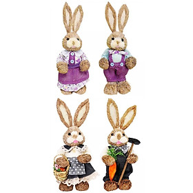 4x Straw Easter Rabbit Decoration Photo Props Bunny Statues Home Decor Gift