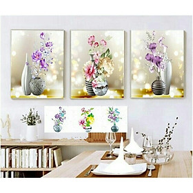 Mua Tranh đính đá Bình Hoa 3 Bức (150*50cm) chưa đính đá
