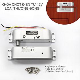 Chốt cửa điện từ gắn nổi, loại thường khóa 12VDC (Cấp điện mở, ngắt điện đóng) có độ trễ 0-3-6 giây