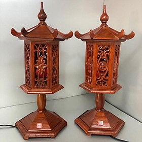 Đèn thờ mái chùa gỗ hương loại lớn cao 61cm