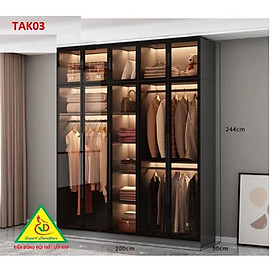 Tủ quần áo gỗ MDF cánh kính cường lực khung nhôm TAK01 - Nội thất lắp ráp Viendong Adv