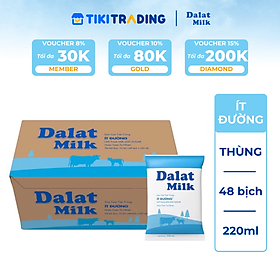 Thùng 48 bịch sữa tươi tiệt trùng Dalatmilk ít đường 220ml