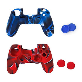 2pcs Silicone Skin Grip Protective Cover+ Joystick Caps for PS4 Controller