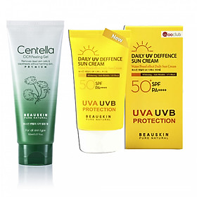 Bộ sản phẩm tẩy da chết tái tạo phục hồi da Centella Cica và Kem chống nắng kiểm soát dầu DAILY UV DEFENSE SUN CREAM