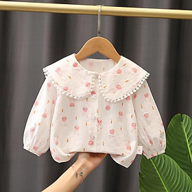 Áo sơ mi dài tay cho bé gái họa tiết thỏ cà rốt đáng yêu