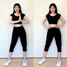 Bộ đồ tập Yoga Zumba Alibaba, quần áo thể thao áo croptop quần lửng cotton