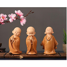 Mua Tượng tam không chú tiểu bằng nhựa thông trang trí nhà cửa phong thủy_Tặng kèm dây đeo chuỗi hạt đá phật Di lạc