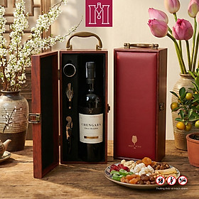 Hộp quà rượu vang đỏ ChiLe San V Vicente Chungará Carmenere Gran Reserva 750ml 13.5% kèm hộp gỗ sơn mài da đơn đỏ cao cấp - Vang nhập khẩu chính hãng