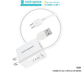 Mua Bộ sạc nhanh Micro Rockspace T39 2 cổng 2 4A + Cáp sạc micro  màu trắng - Hàng chính hãng