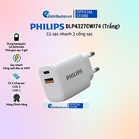 Mua Củ sạc nhanh Philips 2 cổng sạc DLP4327CB/74 - DLP4327CW/74 - Hàng Chính hãng