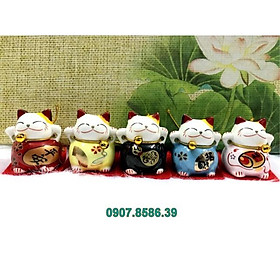 Mua Full Set Bộ 5 Tượng mèo sứ thần tài Maneki Neko Japan ( mèo đứng )