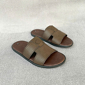 Dép nam da bò quai ngang Trường Hải 2 màu nâu đen DN115