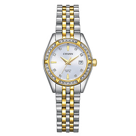Đồng Hồ Nữ Citizen Pin-Quartz Đính Đá Swarovski Dây Thép Không Gỉ EU6066-59A - Mặt Trắng (26mm)