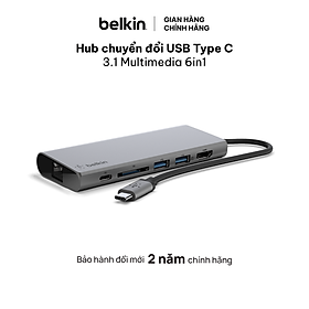 Hình ảnh Hub USB Type-C Chia Đa Cổng USB-A/ USB-C/HDMI 4K/LAN/SD card Belkin F4U092btSGY - Hàng Chính Hãng