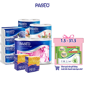 Big combo 4 loại giấy Paseo: Khăn giấy thếp + Khăn giấy ăn + Khăn giấy bếp + Giấy vệ sinh