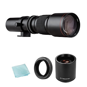 Camera Super Telephoto Lens 500mm F/8.0-32 Manual Zoom T-Mount+2X 500mm Teleconverter Lens+T2-EOS Adapter Ring for Canon