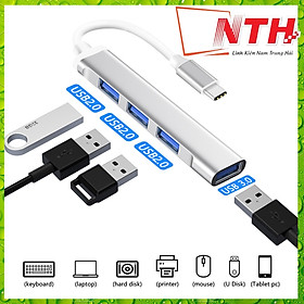 Bộ Chia Cổng Hub Type-C 4 Port ra USB 3.0 Chất Liệu Vỏ Nhôm Tốc Độ Truyền Tải Dữ Liệu Cao Hỗ Trợ Đa Nền Tảng