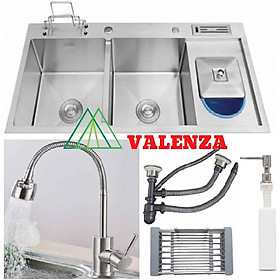 Mua Combo chậu rửa chén bát inox sus304 Valenza 10048 có hộc rác  cài dao thớt  kèm vòi rửa bát nóng lạnh inox sus304 cần lò xo  bộ xả chậu  bình xà phòng  rá rau củ inox đa năng