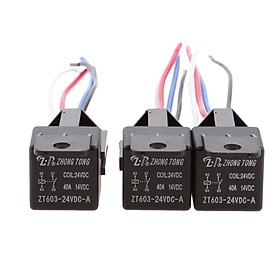 3 Pieces 24V 40A 4 Pin SPST Relay With Socket Harness Automotive Electronic