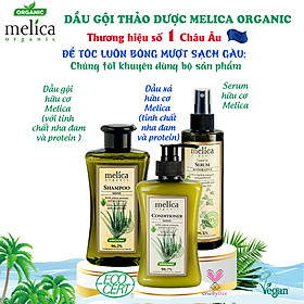 Bộ chăm sóc tóc mềm mượt, phục hồi hư tổn thảo dược hữu cơ Melica Organic dầu gội xả nha đam & protein thực vật thủy phân và serum dưỡng tóc