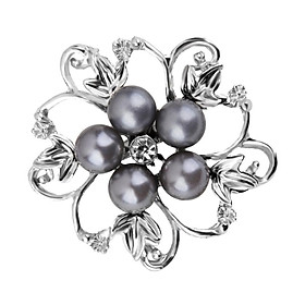 Rhinestone Crystal Gray Pearl Flower Brooch Pin Wedding Bridal Jewelry Gift