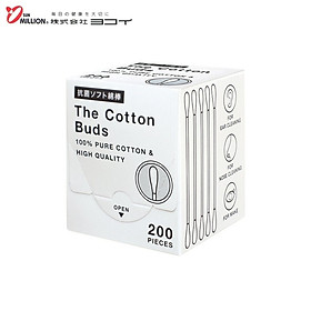 Hộp 200 chiếc tăm bông cao cấp Nhật Bản Sanritsu 100% Bông gòn tự nhiên siêu mềm kháng khuẩn an toàn cho người sử dụng