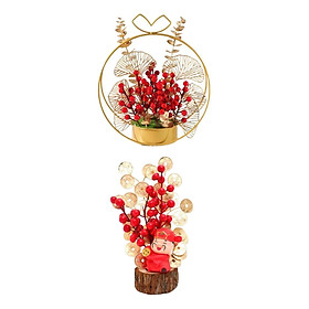 2x Artificial Berries Branches Flower Basket New Year Ornament Home Decor