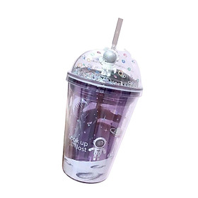 Creative Water Cup Tumbler Smoothie Cup Cold Drink Cup with Lid and Straw Black