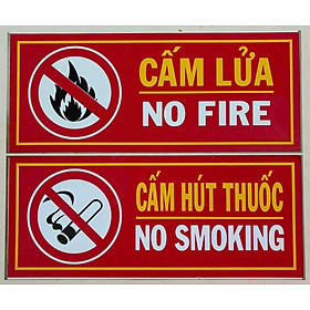 Mua Bộ 2 Bảng hiệu CẤM LỬA - CẤM HÚT THUỐC - Chất liệu tôn cao cấp