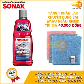 Xà bông rửa xe siêu bọt Rich Foam Shampoo Xtreme Sonax 248300 1lit tặng kèm 1 khăn 3M KL3030 - Dùng được với bình tạo bọt, máy tạo bọt, làm sạch xe nhanh chóng, không làm hỏng bề mặt sơn