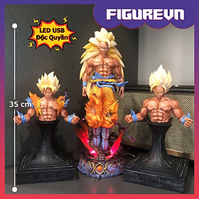 Mô hình Son Goku SSJ 3 kèm 2 bán thân 35 cm có LED - Dragon Ball