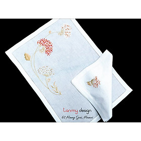 Mua Bộ lót đĩa và khăn ăn linen thêu hoa cẩm tú cầu