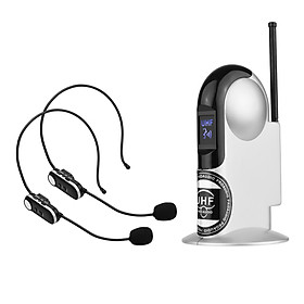 UHF Wireless Microphone System with Dual Headset Microphones and Receiver with 6.35mm Audio Cable for Video Interview