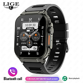 Lige 600mah New Ultra Smart Watch Men Bluetooth Gọi TWS Đồng hồ thể thao âm nhạc địa phương 1.96 '' IP68 Waterproof Relógio Smartwatch Women Color: Silicone Black