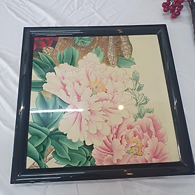 Tranh sơn mài vẽ có khảm trứng cao cấp Thanh Bình Lê size 45x45 cm treo tường, trang trí nhà cửa, văn phòng