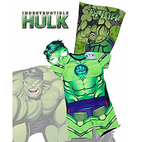 Đồ bộ cho bé trai hình Siêu nhân Hulk Superman hóa trang từ 10-35kg chất cotton mềm mịn mát (kèm áo choàng mặt nạ)