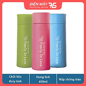 Bình được nước giữ nhiệt Unie, chất liệu thủy tinh, bọc nhựa giữ nhiệt bên ngoài, dung tích 450ml, hàng chính hãng