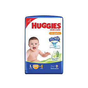 Tã quần Huggies Skin Care Mega Jumbo L100+4 miếng với tràm trà dịu da