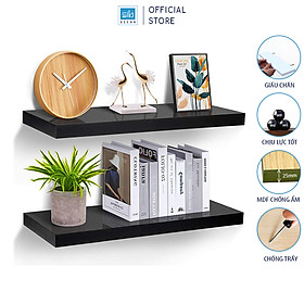 Kệ Thanh Ngang - Set 2 Kệ Treo Tường Cùng Kích Thước Màu Đen SIB Decor, Loại Kệ Gỗ Dày