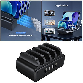 4-Port 5V 6A , USB Charging Station Hub ,Desktop Docking Station Power Bank Organizer Smart Charger for Phones Tablets Home Bedroom