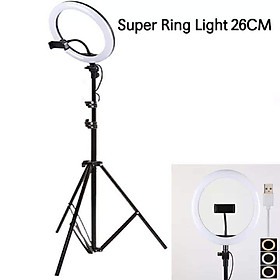 Mua Đèn Livestream size 26cm và chân đế 2m hỗ trợ chụp ảnh Make up trang điểm nhiều chế độ sáng  kèm kẹp điện thoại