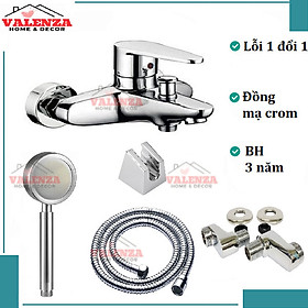 Bộ vòi sen tắm nóng lạnh Valenza 3404 chất liệu đồng thau mạ crom kèm đầy đủ bát sen tắm táp, dây sen tắm inox, cài sen, chân sen-Nước chảy mạnh