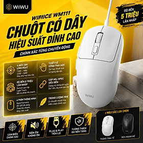 Chuột máy tính có dây AirPrecision Mouse DPI 3600, 6 Phím Thông Minh WIWU WM111 cho Laptop | Cáp 1.8M Siêu Bền | Switch 5 Triệu Lần Nhấp | Chuột Văn Phòng, Học Tập, Gaming Nhẹ - Hàng nhập khẩu - Trắng