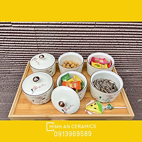 Mua Bộ khay mứt tết gốm Minh An Bát tràng hoa đồng hồng vẽ tay thủ công